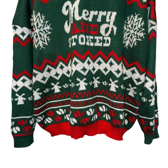 Rare Dutch Bros Brothers Christmas Sweater Mens M Merry and Stoked Ugly Holiday - Picture 3 of 9